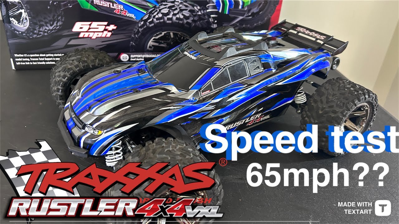 Traxxas Rustler 2s/3s speed test (stock pinion vs speed pinion) 