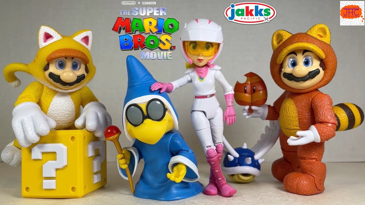SUPER MARIO BROS MOVIE Action Figure Review 2 Jakks Pacific Tanooki Cat Kamek Biker Peach Accessory