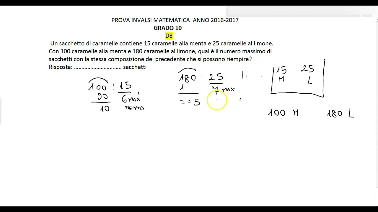 Prova Invalsi Matematica 2016-2017 Scuola Secondaria secondo grado, classe seconda (GRADO10) :  D8