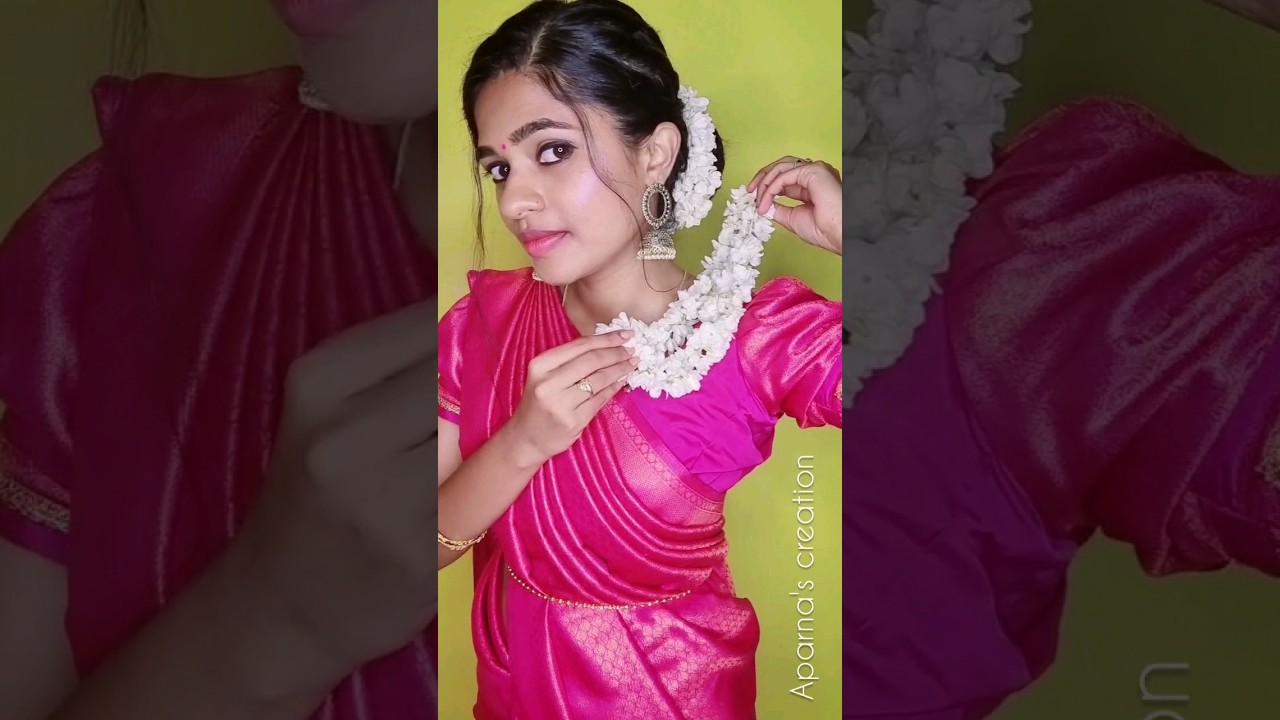 🤩WOW🤩beautiful Bun hairstyle with Jasmine flowers/hairstyle for saree #hairstyle #shorts #ytshorts