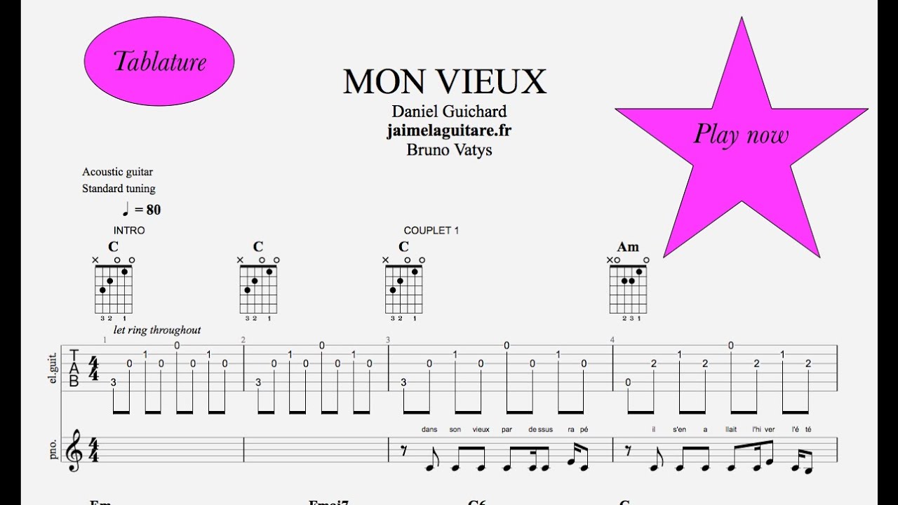 Mon vieux (tab) jaimelaguitare.fr