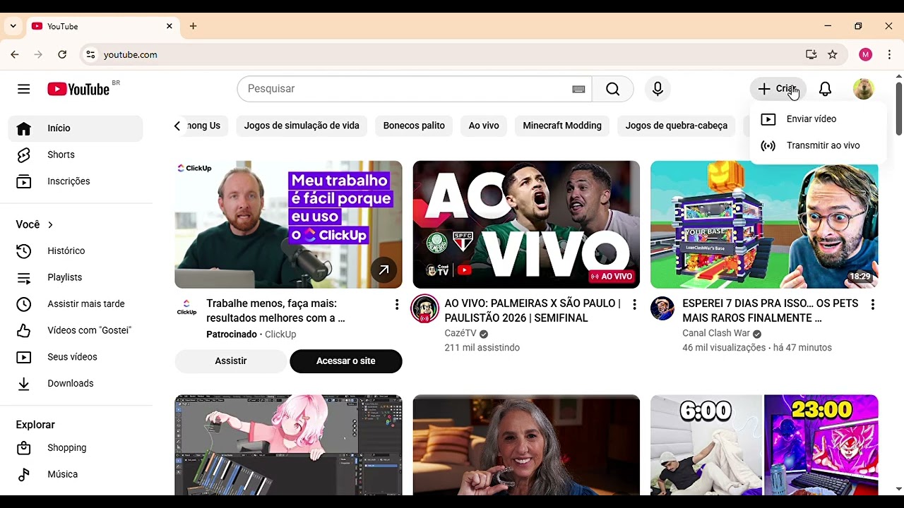 tutorial de como gravar vídeo no YouTube