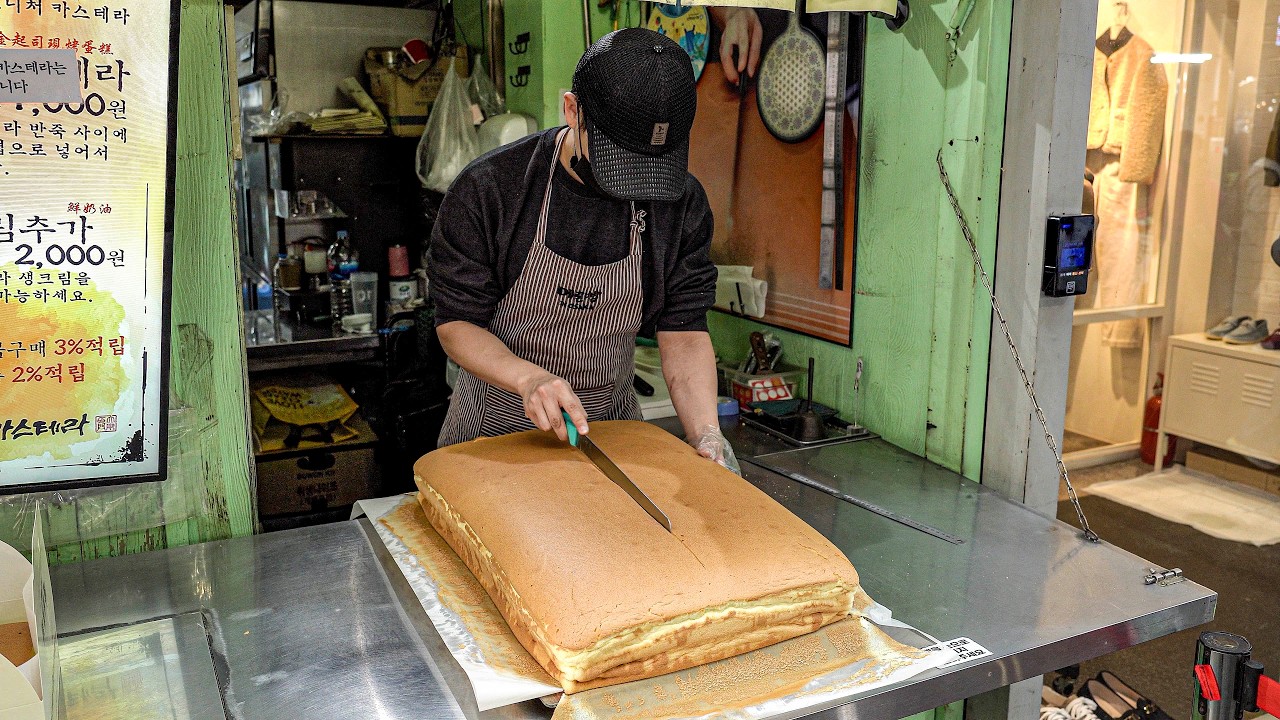 전국에서 찾아온다는!! 오리지날 옛날 대왕카스테라│Original giant castella jiggly cake