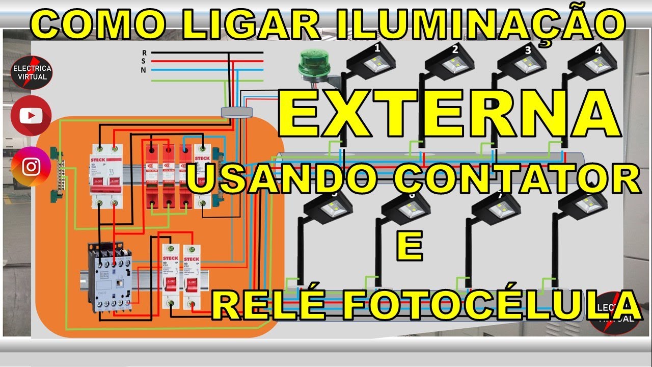 Como ligar iluminação externa com uso de um contator e relé fotocélula