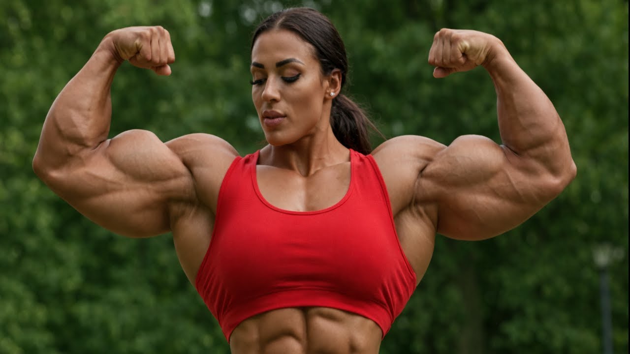NATURAL VEGAN FEMALE BODYBUILDER WITH MASSIVE BIG BICEPS : NADINE