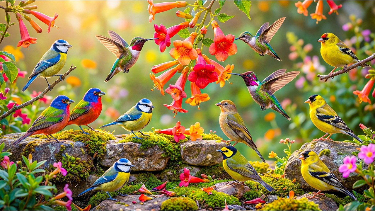 Bird Garden Nature 🌿 Colorful Birds with Peaceful Bird Songs | Stress Relief & Healing