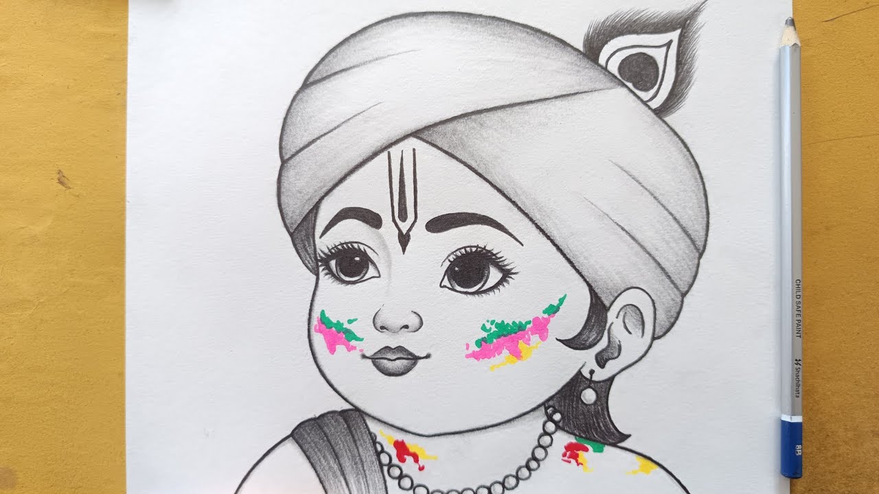 Happy Holi Krishna || Krishna holi drawing easy for beginners || Easy drawing ideas for beginners