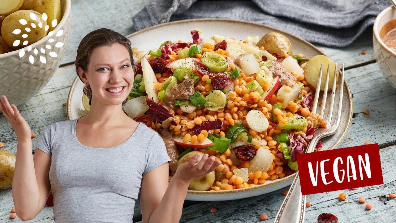 EIN GAUMENSCHMAUS! Linsensalat mit Kartoffeln an CRANBERRY-DRESSING