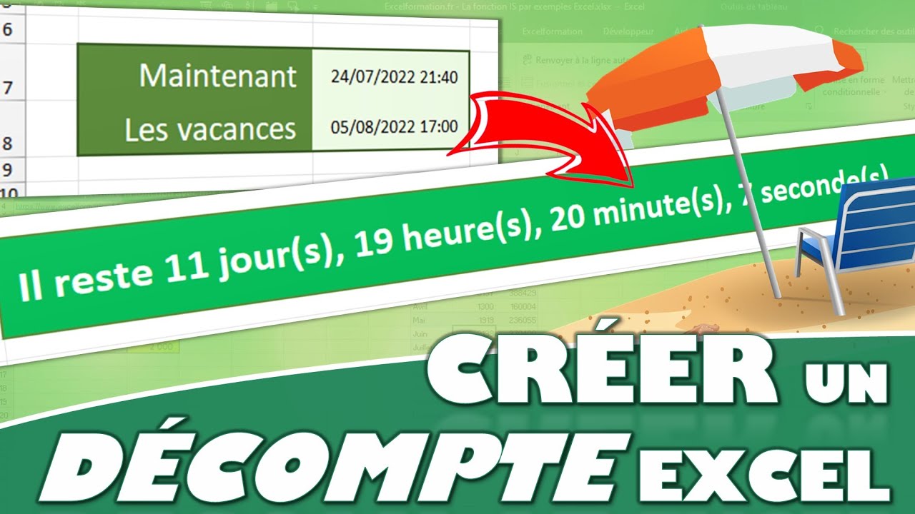 Comment créer un décompte entre deux dates (jours, heures, minutes et secondes) sur Excel ?
