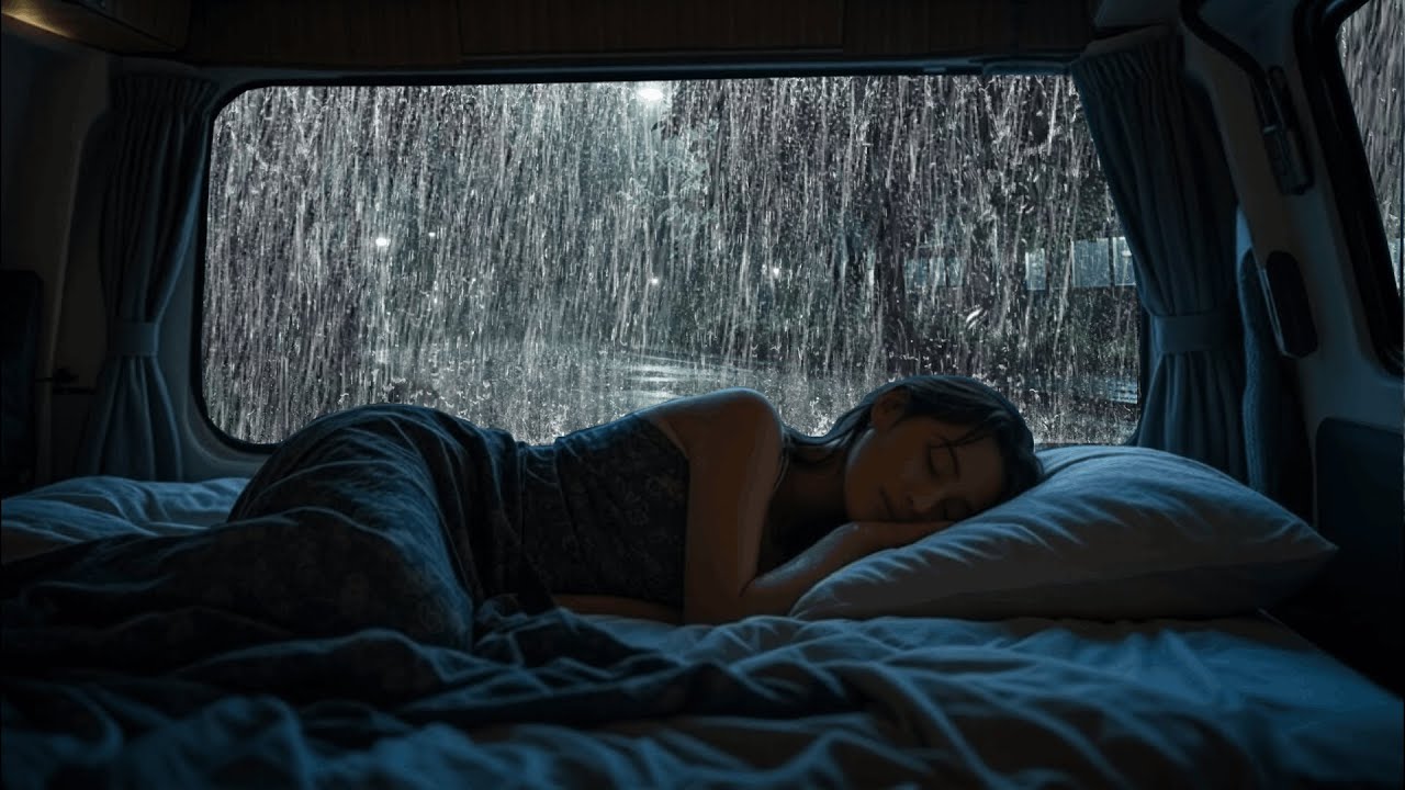 Расслабьтесь и спите крепко под дождь и гром у окна машины — белый шум
