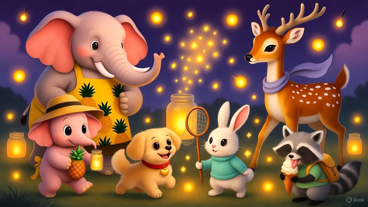 Strawberry Elephant Gang 🍂The Firefly Catching Game to Teach Respect for Glowing Wonders
