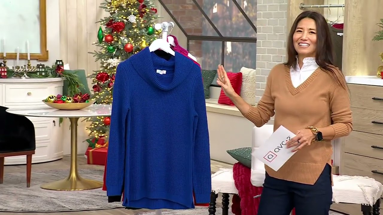 Denim & Co. Lurex Waffle Cowl Neck Sweater on QVC