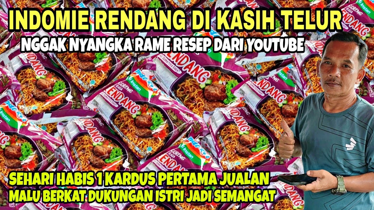 JUALAN YANG TIDAK MENGENAL CUACA || SEHARI 1 KARDUS INDOMIE RENDANG Di KASIH TELUR HABIS 70 PORSI