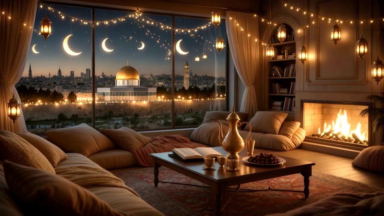 Ramadan Night in Jerusalem 🌙✨ Moonlit Skyline & Cozy Fireplace Ambience (3 Hours)