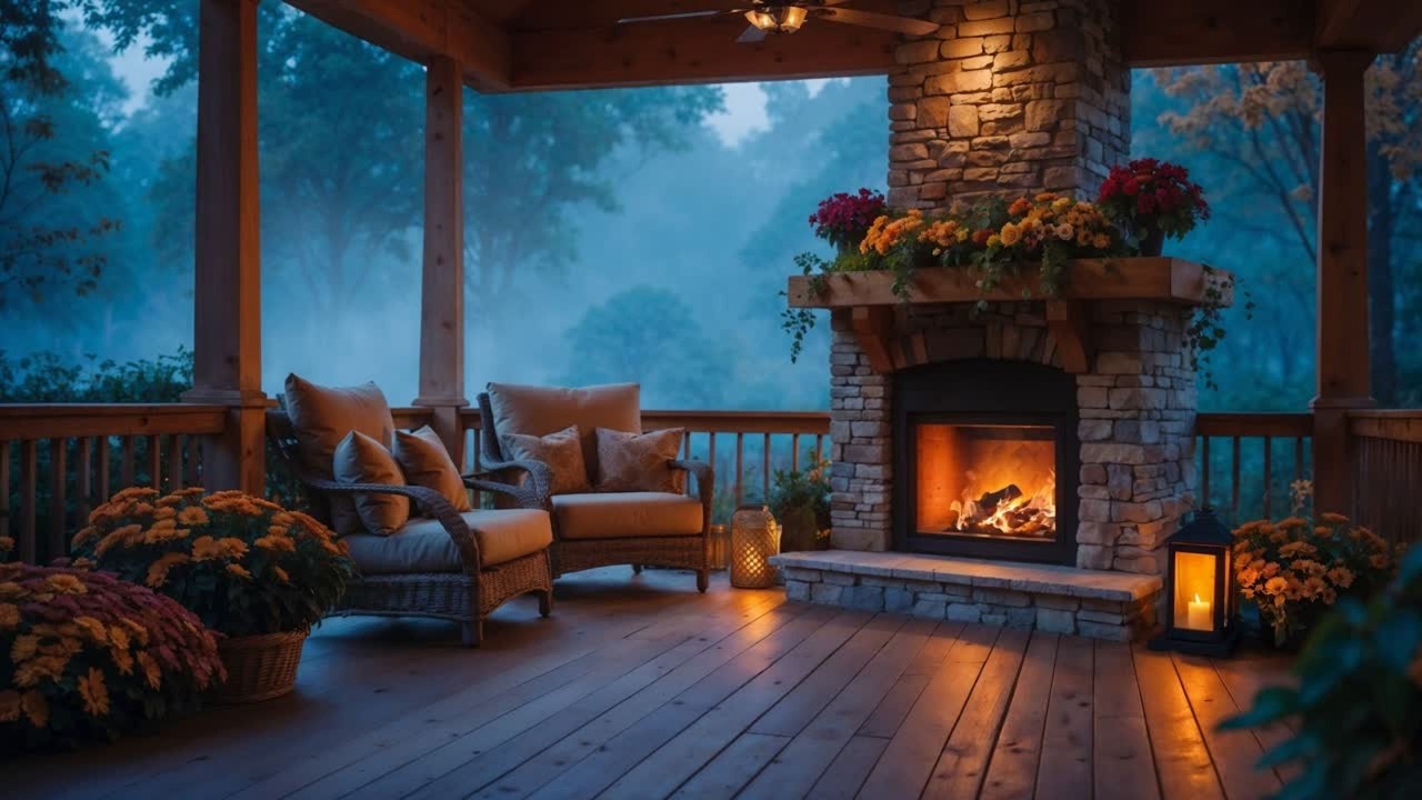 Cozy Fireplace Night for Deep Sleep 🔥 | Relaxing Sleep Music & Peaceful Porch Ambience