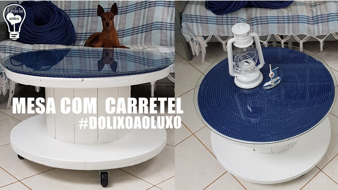 MESA COM CARRETEL  DE MADEIRA  RECICLADA  #DOLIXOAOLUXO