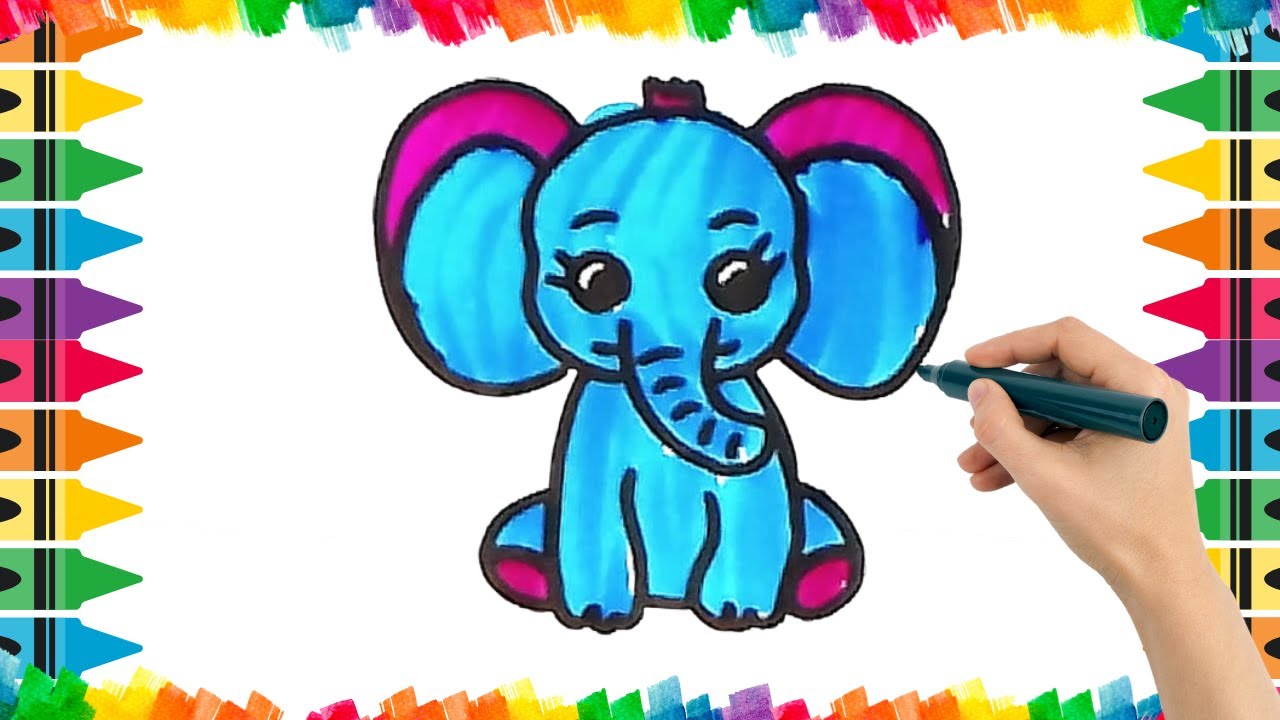 How To Draw Cute Elephant Drawing, Painting & Coloring For Kids and Toddlers_Child Art 🐋🌈🎨