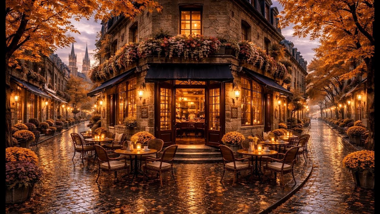 A Quiet Autumn Street After the Rain ☕🍁 | 3 Hours of Cozy Evening Ambience