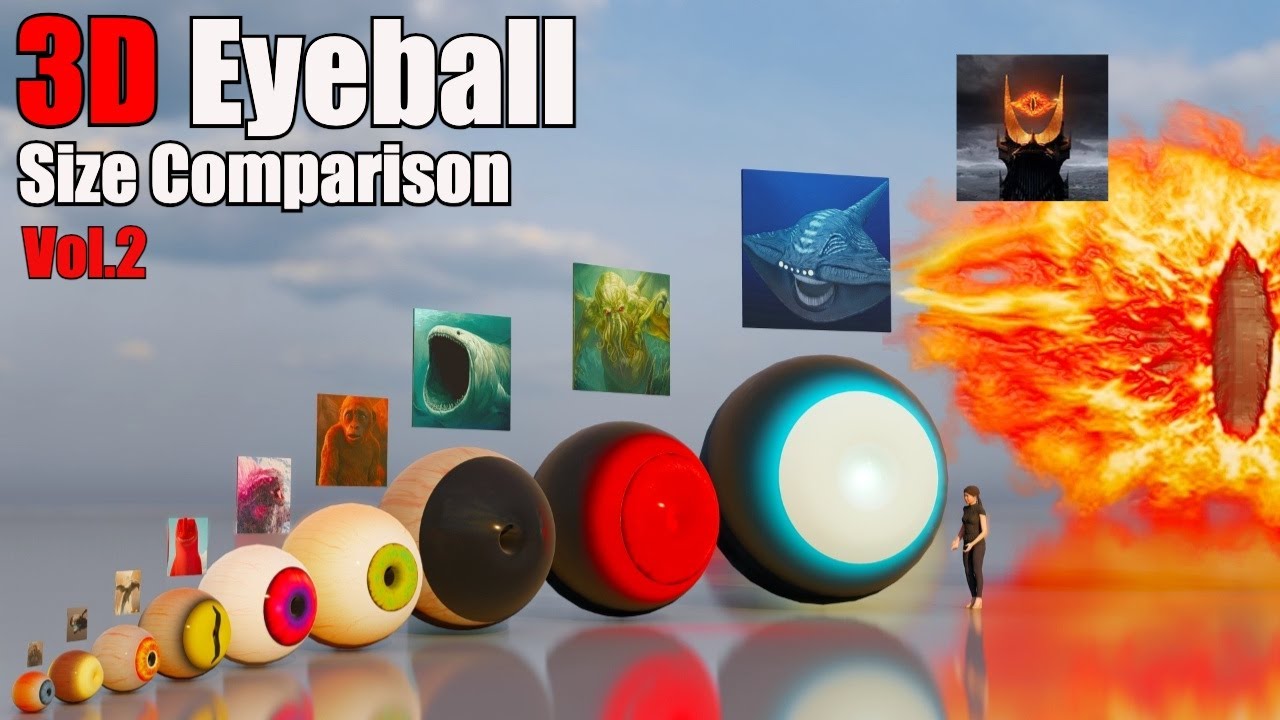 3D Size Comparison of Animal, Dinosaurs and Sea Monster Eyeballs 2025