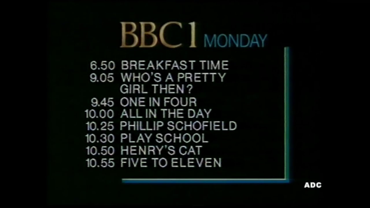 BBC1 closedown announcer David Wheal + new BBC daytime menu 26th October 1986