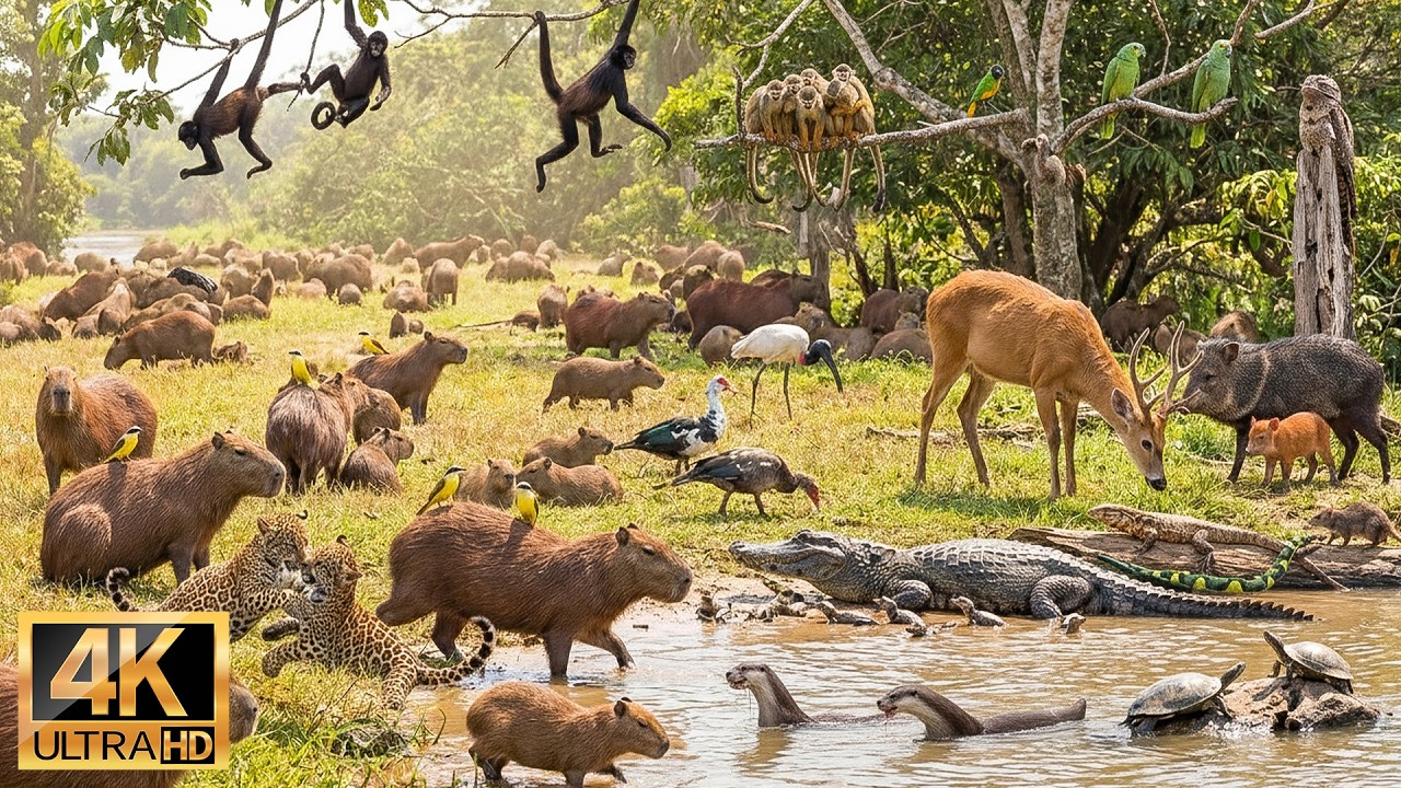Relaxing Walk In The Amazon: The Secret Lives of River Animals (4K) | Jaguar Cubs, Capybara, Turtle