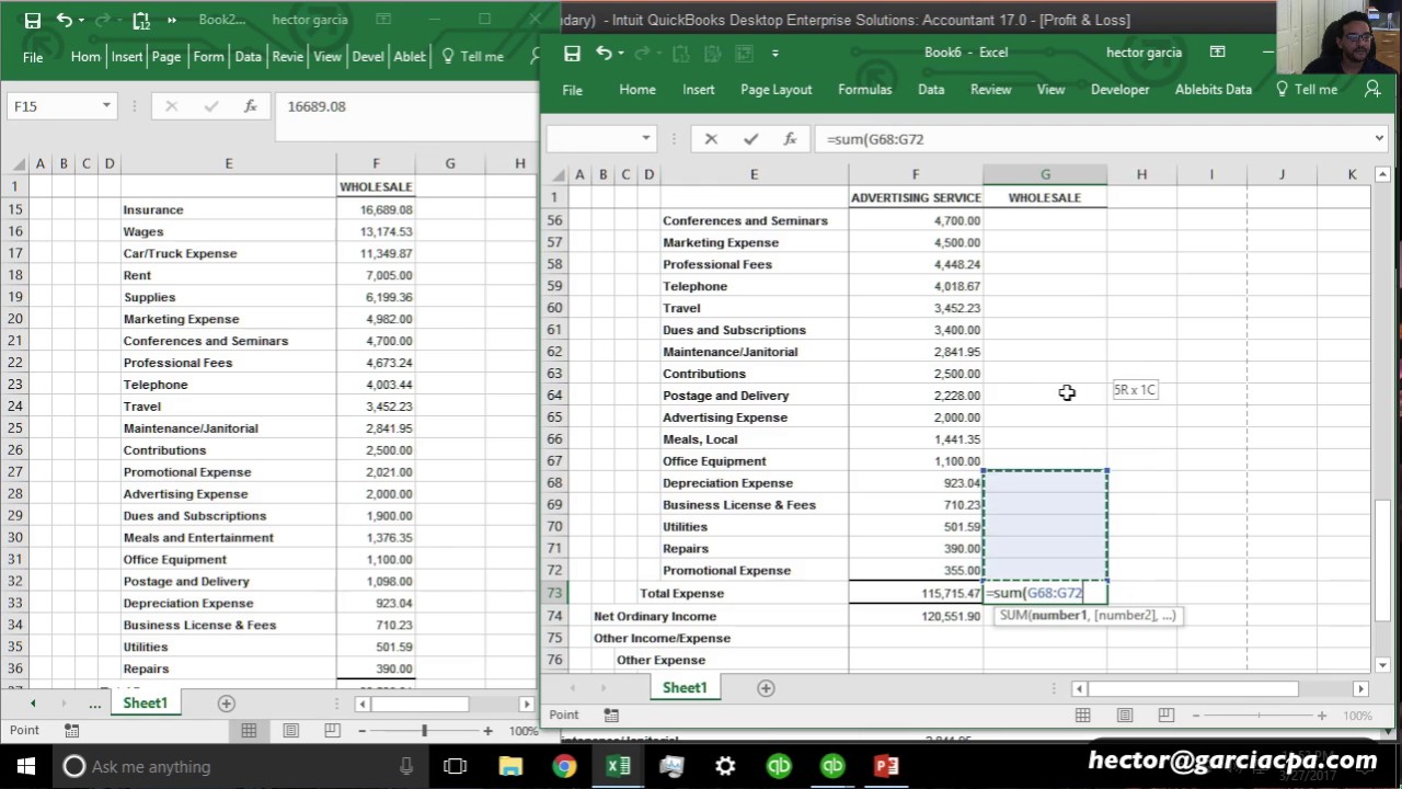 Multiple QuickBooks consolidated/combined reports in excel - Part 2