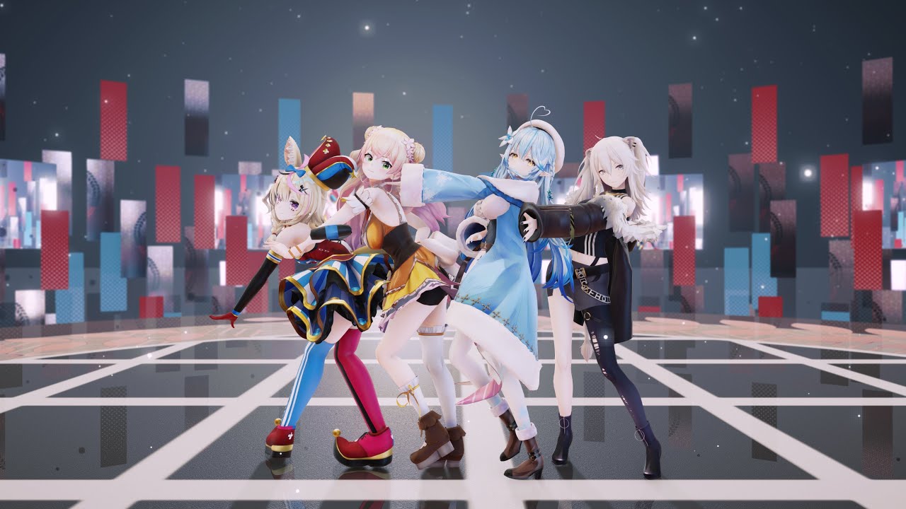 【MMD】『ポーカーフェイス』【GUMI】尾丸ポルカ Polka 桃鈴ねね Nene 獅白ぼたん Botan 雪花ラミィ Lamy 【HoloLive】2160p 4K