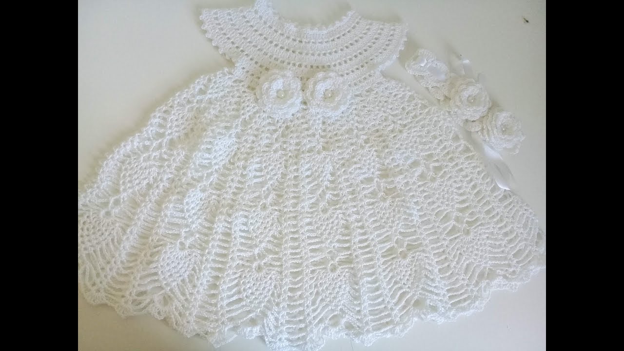 Vestido de piñas a crochet para bebe -0 a 3 meses