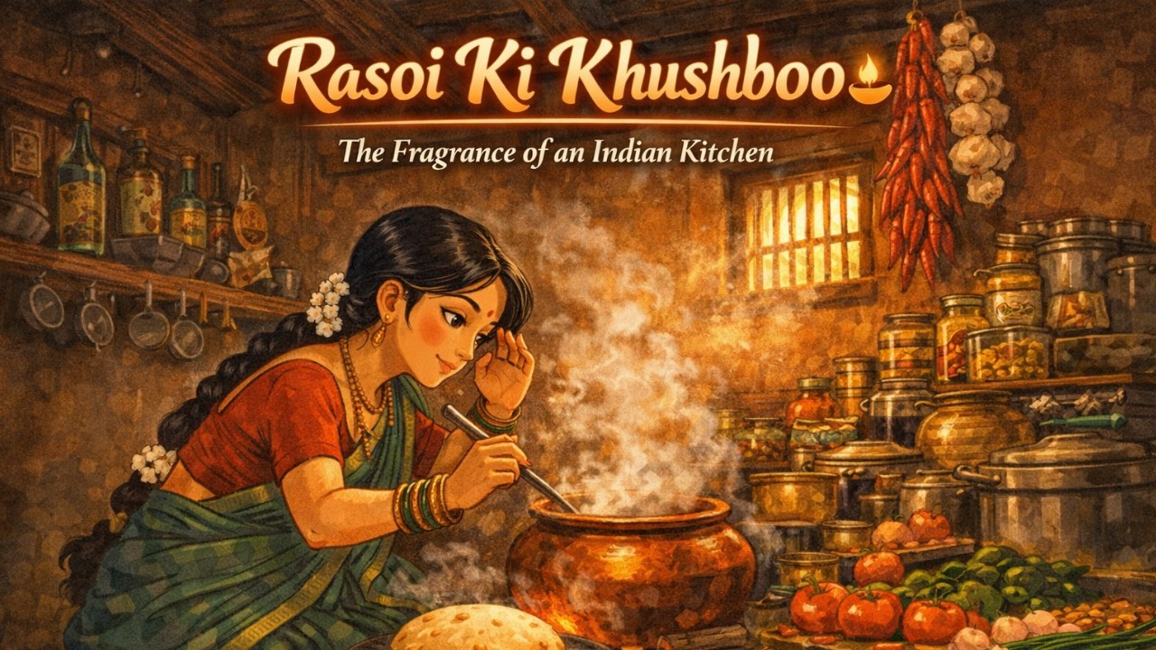 Rasoi Ki Khushboo 🪔 Indian Village Kitchen Life | Chulha Roti Dal | Ghibli ASMR Animation