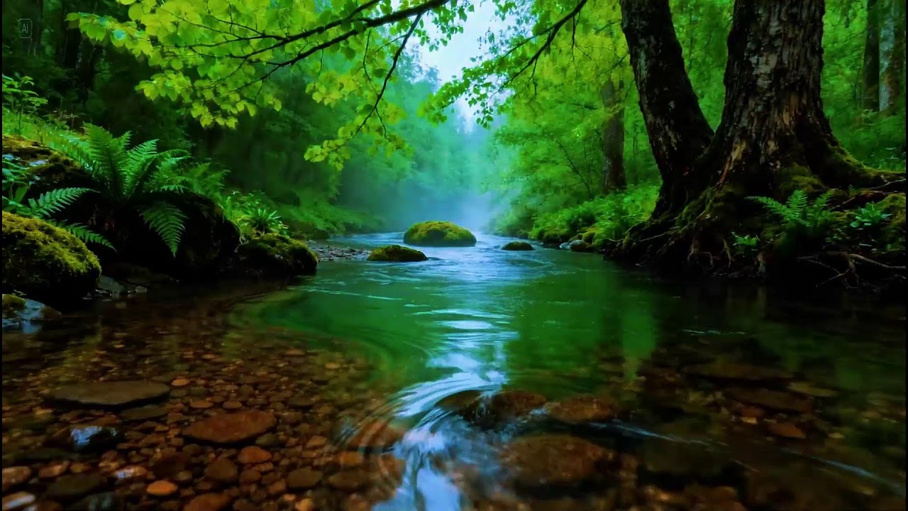 Tranquil Forest Nature Ambience | Natural River Flowing Sounds | Natural Birds Chirping Sounds