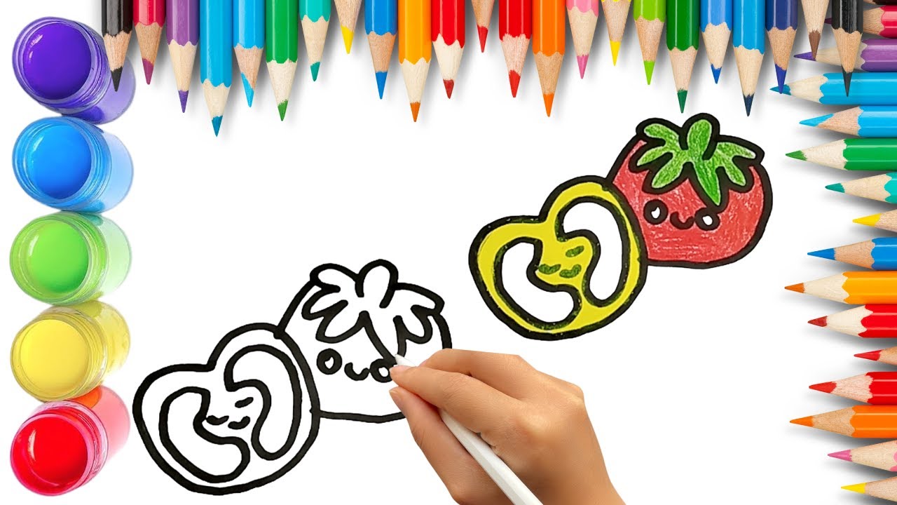 Как нарисовать милый помидор. Рисование, раскрашивание и живопись для детей и малышей. Детское ис...
