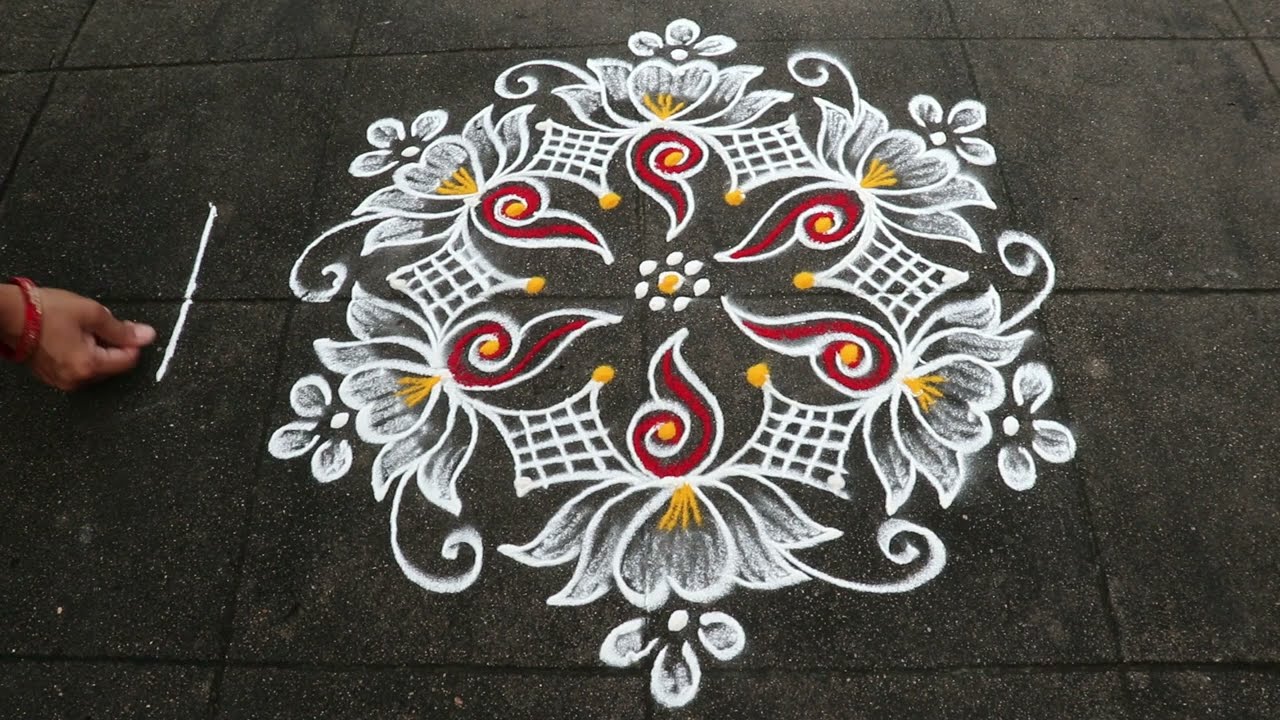 Vijaya Dasami Special Sanku Rangoli| 5x3 Dots Small Muggulu|Navratri Kolam Designs With Side Borders