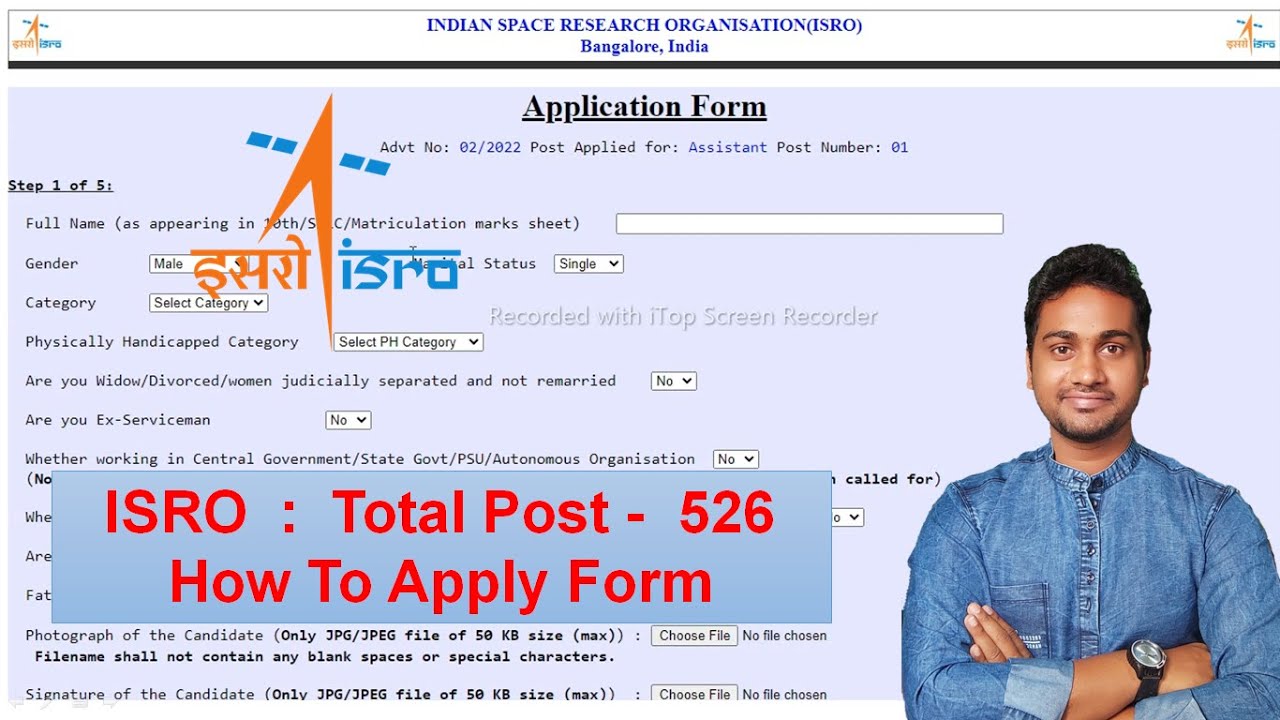 How To Apply Form for ISRO Of Assistant, Junior Personal Assistants, Upper division Clerk, Steno