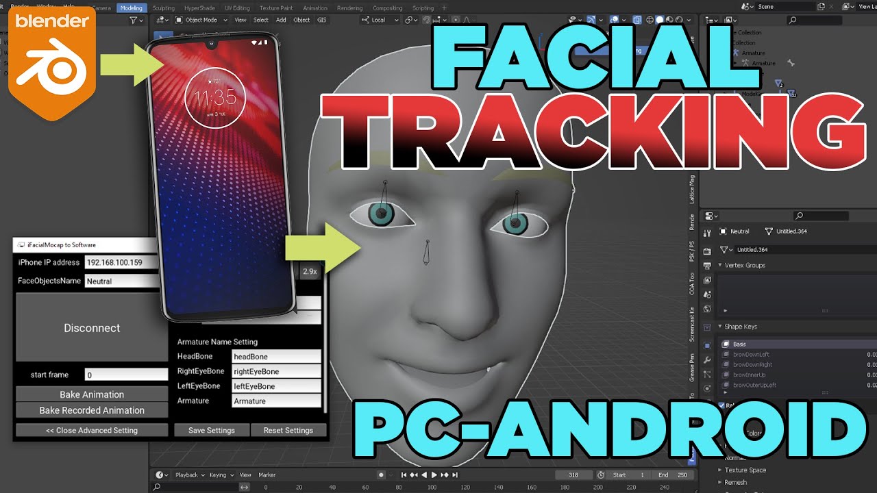 Blender Facial tracking with iFacialMocap (PC+Android)