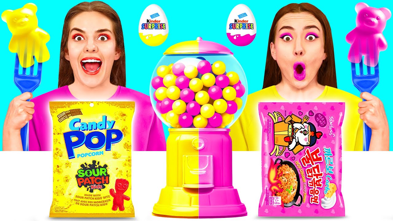 Челлендж с едой: Желтое vs Розовое | Едим Продукты Одного Цвета 24 Часа BaRaDa Challenge