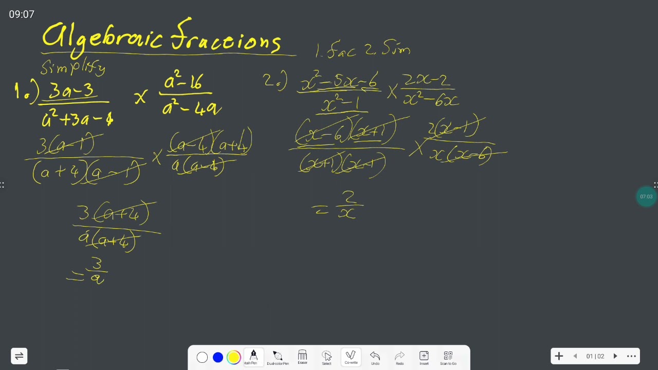 Algebraic Expressions with Fractions Grade 10
