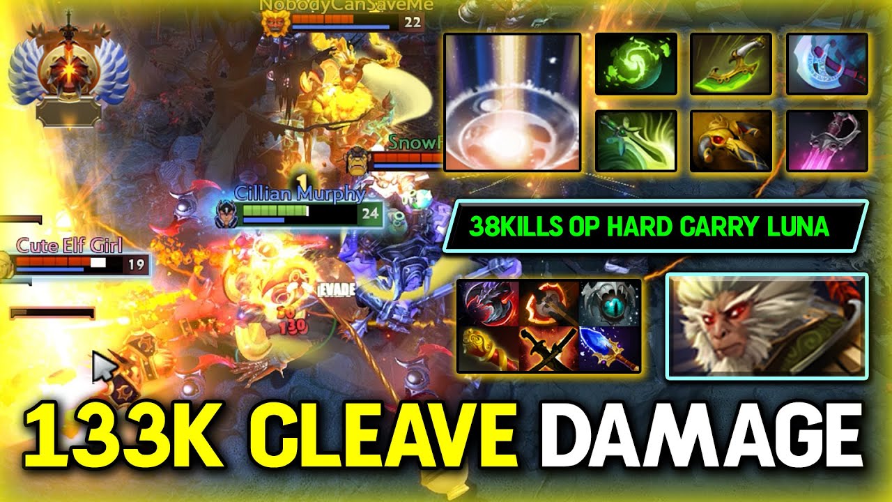 EPIC 133K CLEAVE DAMAGE CARRY Luna With 38Kills Max Slotted Item Build Vs. Powerful Wukong DotA 2