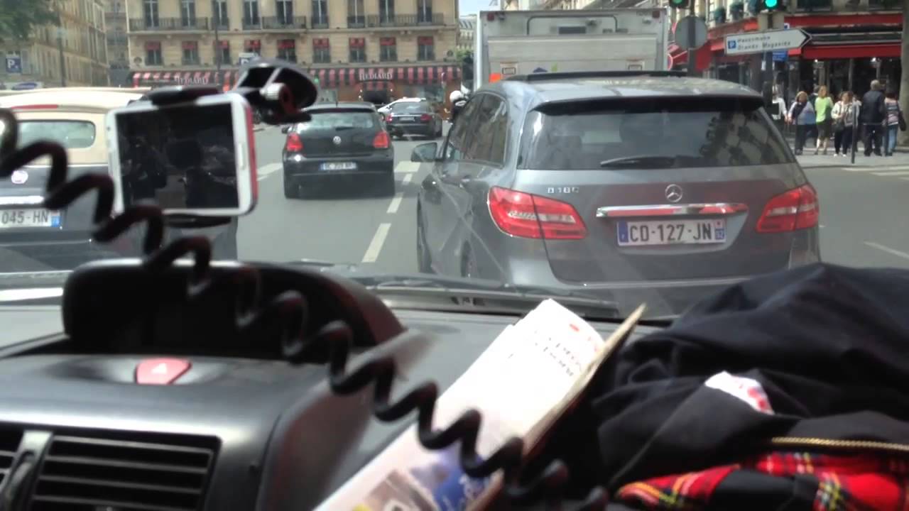 High speed Police car in Paris rush hour - inside view