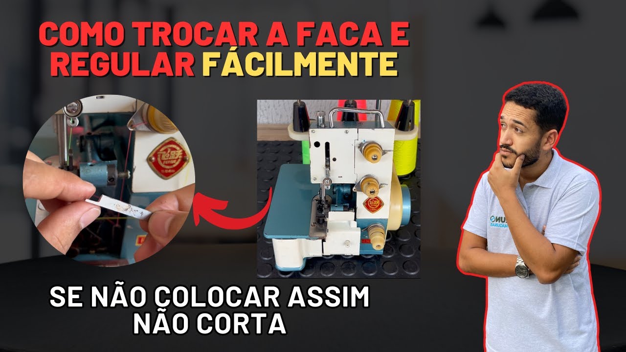 Como trocar a faca da overlock portátil FN2-7D - Como trocar  e regular a faquinha da overlock