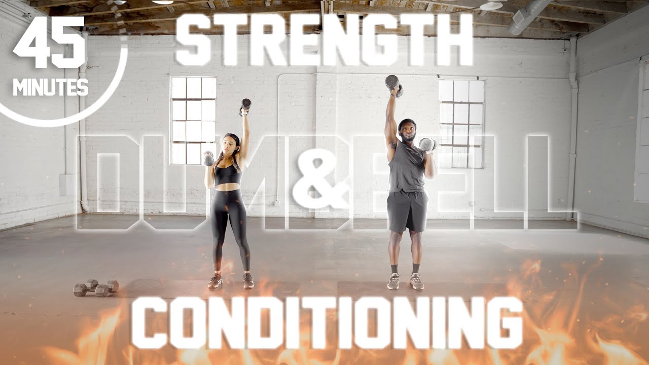 45-минутная силовая тренировка и кондиционирование [гантели + кардио-HIIT]
