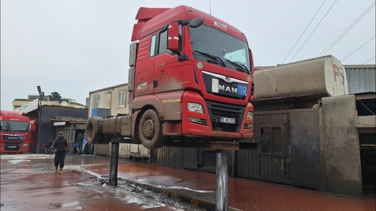 Satisfying MAN Truck Car Wash While Fully Lifted | Complete Deep Cleaning from Top to Bottom ASMR