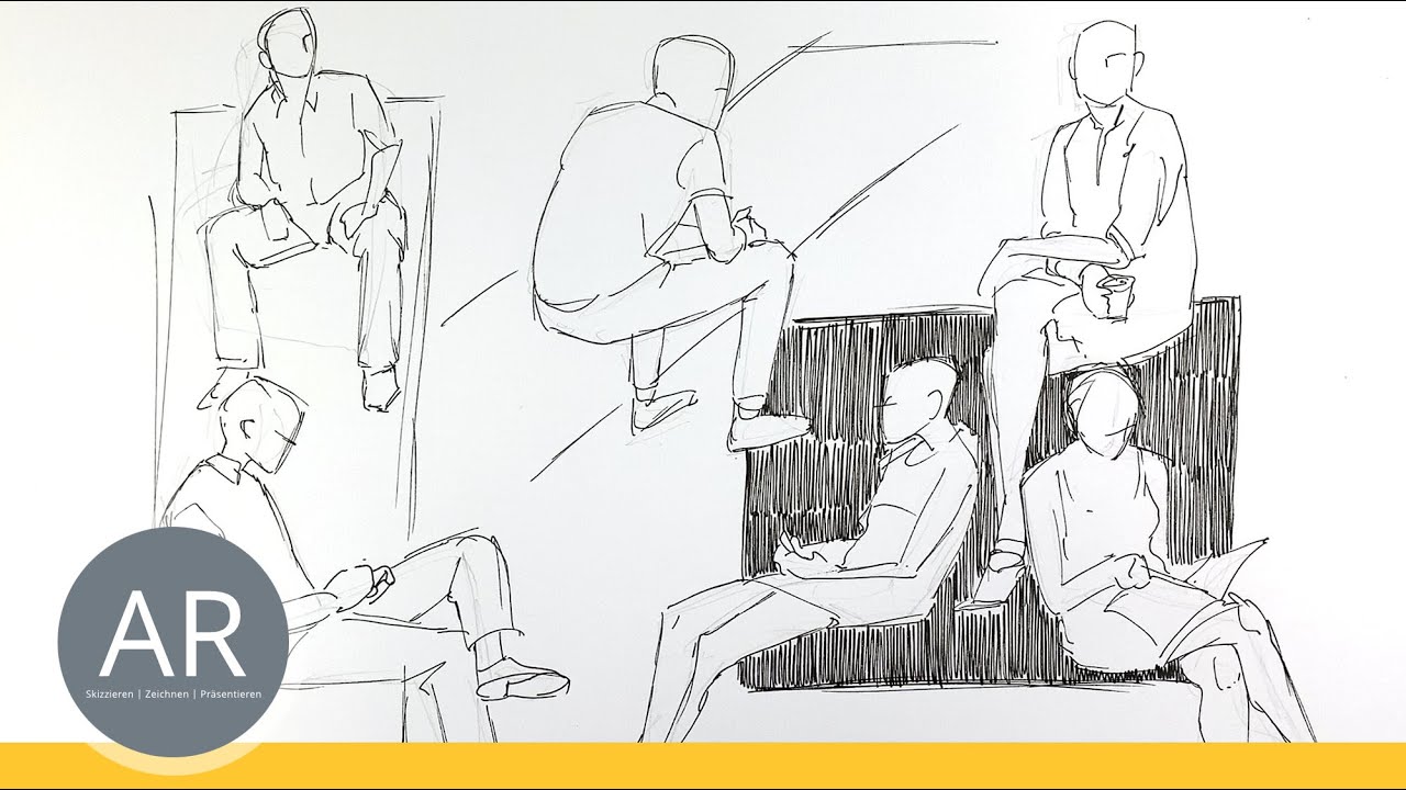 Menschen einfach zeichnen lernen. Figuren zeichnen. Menschliche Silhouette zeichnen. Urban-Sketching