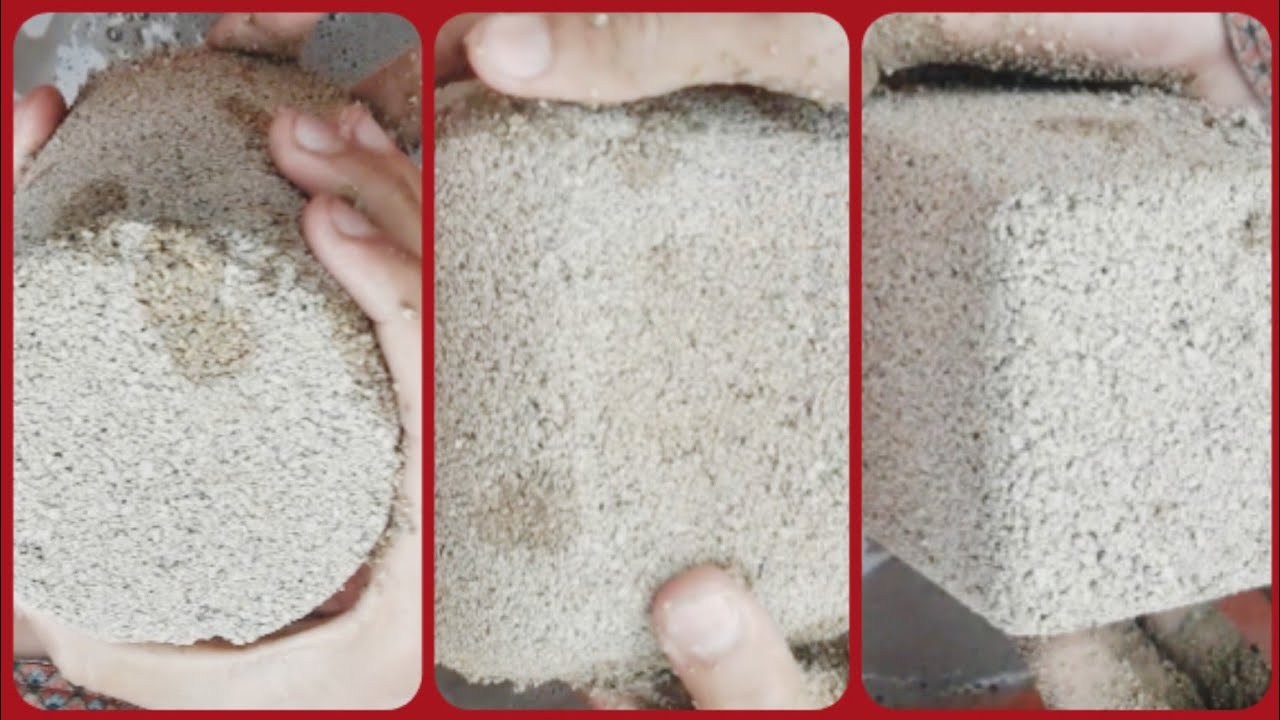 ASMR yellow stone crush water crumbling in bucket satisfying oddly