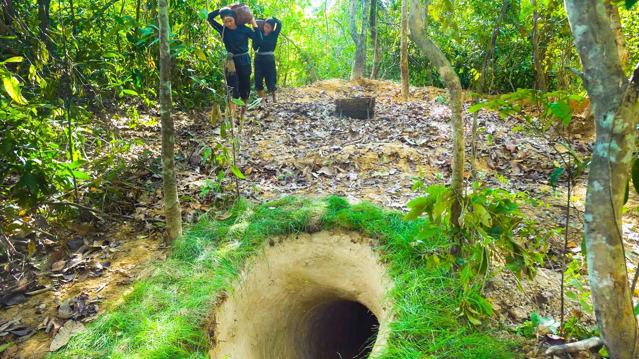 Girl Build The Most Secret Deep Hole Underground House in the Wild by Ancient Skills