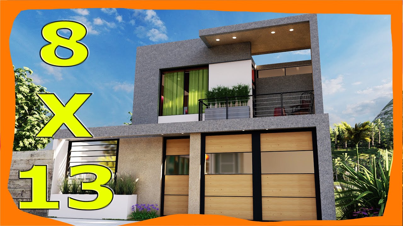 Casa de 8x13 DOS Plantas con 4 RECAMARAS Fachadas de Casas Modernas