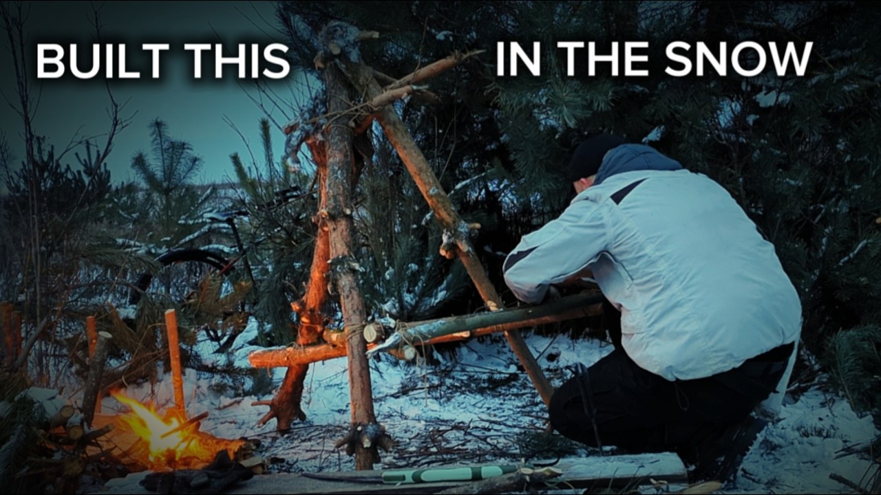 I Built a Bushcraft Throne in the Snow