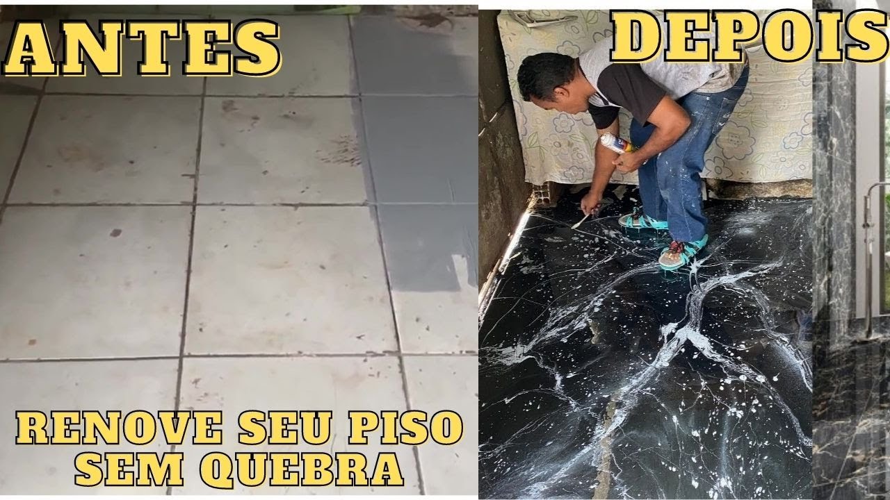 Renove seu piso velho sem quebra nada efeito  porcelanato liquido imitando pedra Nero marquina