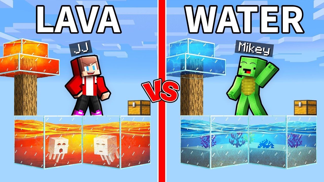 Mikey & JJ: LAVA vs WATER Skyblock Battle - Minecraft Maizen