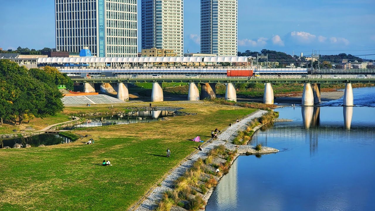 Tokyo 4K Walk - A Relaxing Weekend Stroll Along Tama River Area