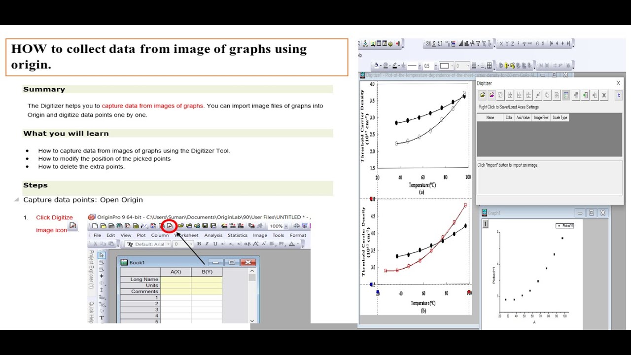 How to extract data points from an image using OriginLab.  Digitize image.